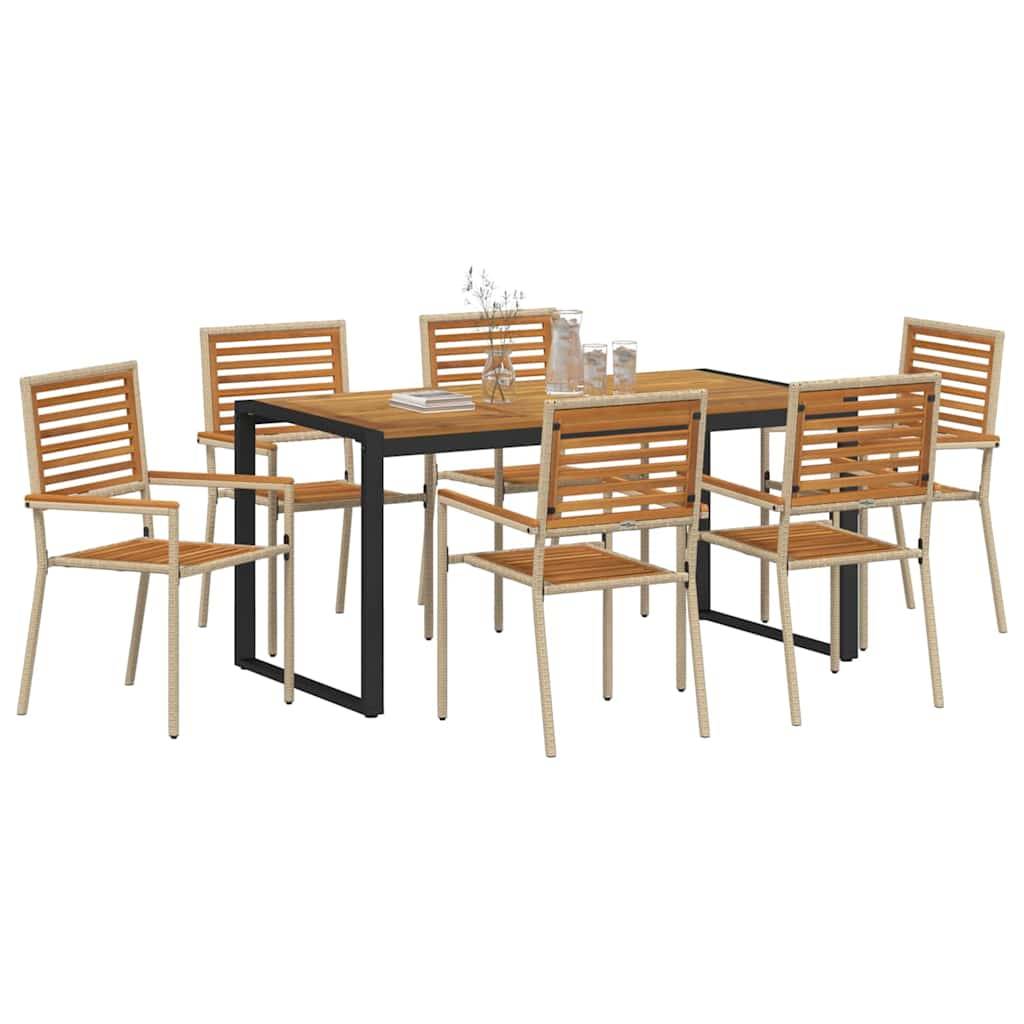 Gartenmöbelset mit rechteckigem Holztisch und sechs passenden Stühlen.