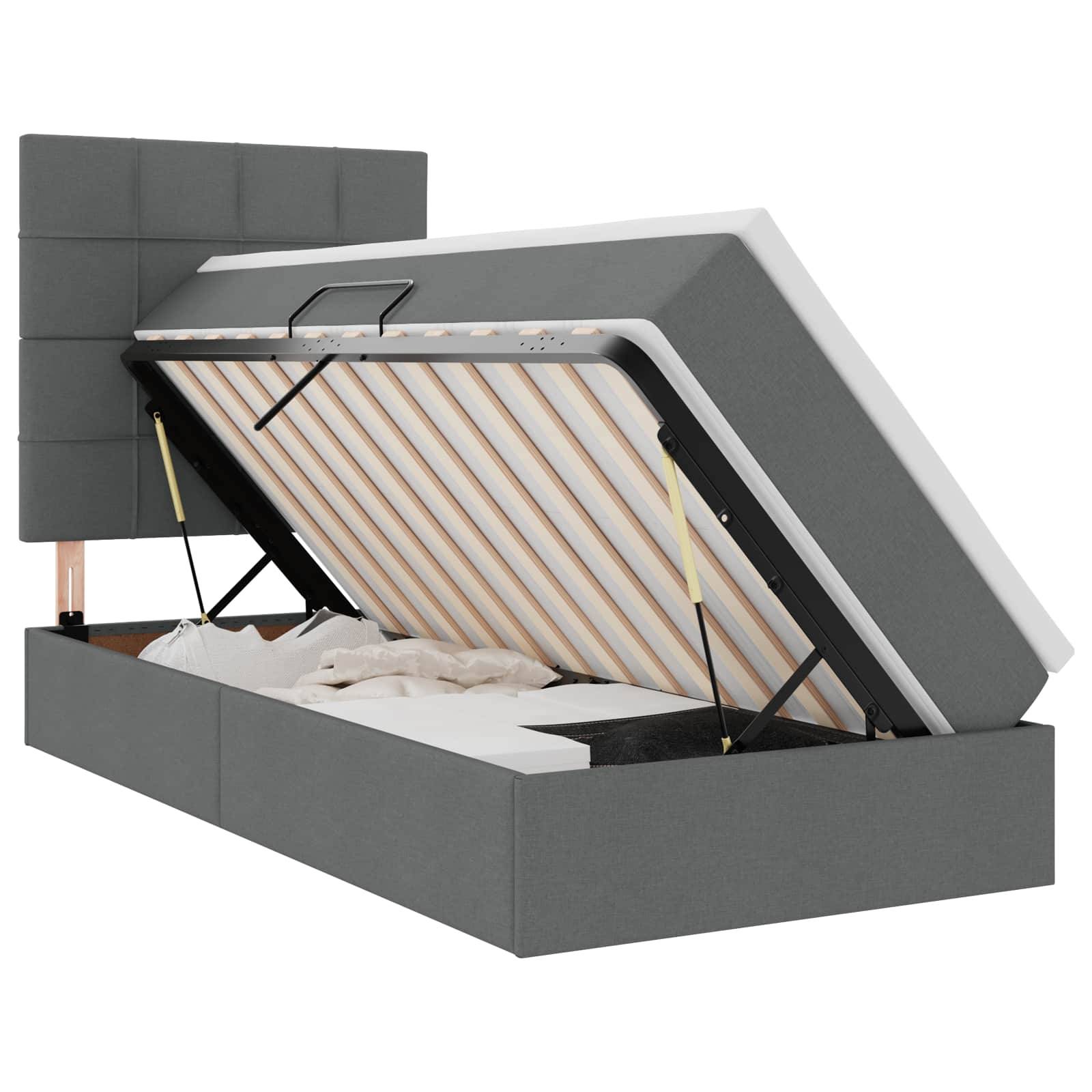 vidaXL LED-Speicherbett mit Matratze Dunkelgrau 90 x 190 cm Stoff