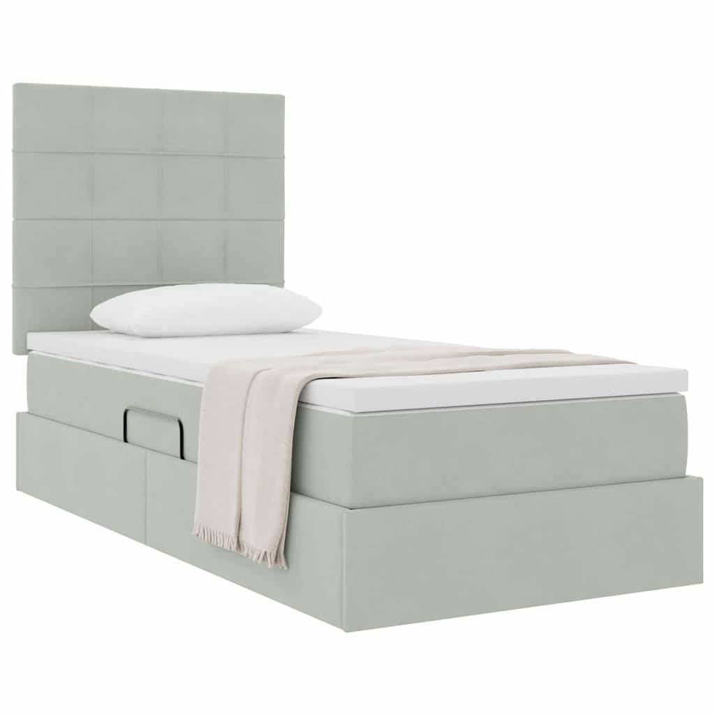 vidaXL Aufbewahrungsbett mit Matratze Hellgrau 100 x 200 cm Samt