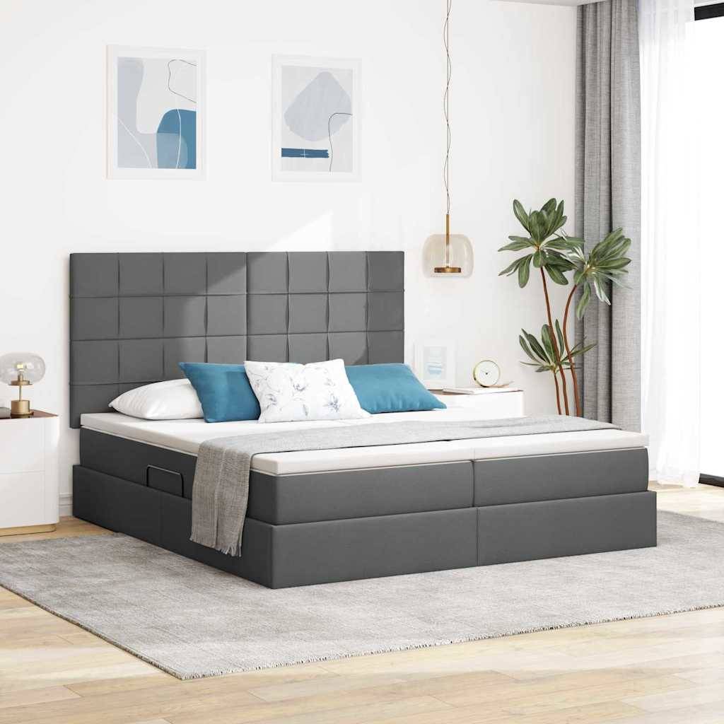 vidaXL Aufbewahrungsbett mit Kopfteil Dunkelgrau 180 x 200 cm Stoff