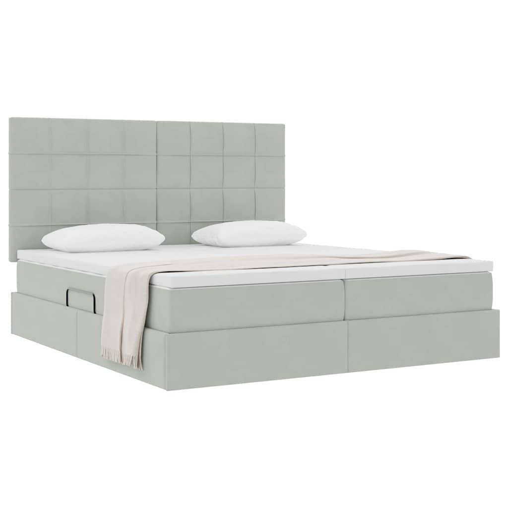 vidaXL Aufbewahrungsbett mit Kopfteil Hellgrau 200 x 200 cm Samt