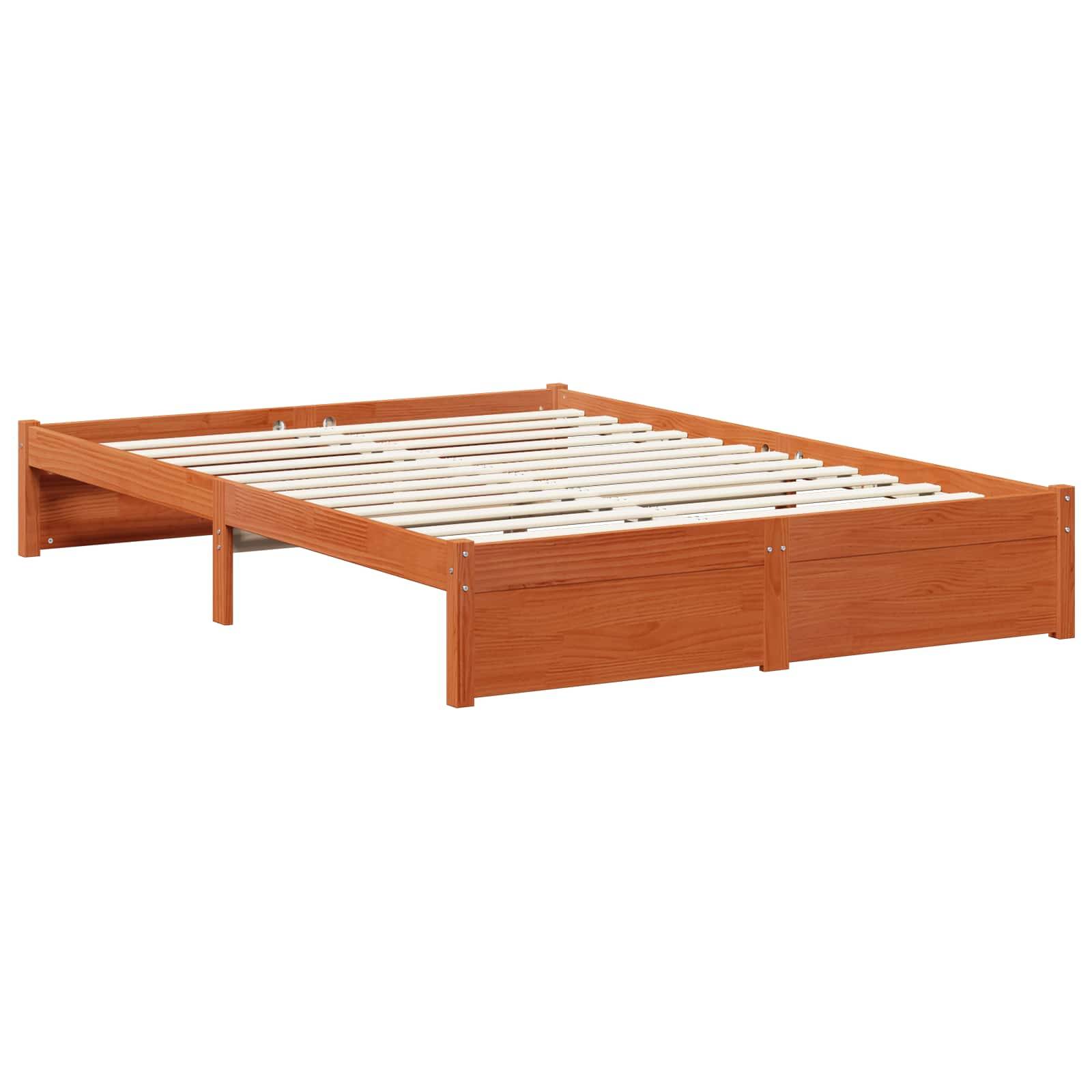 vidaXL Bettrahmen Mit Rad Wachsbraun 150 x 200 cm Massivholz Kiefer