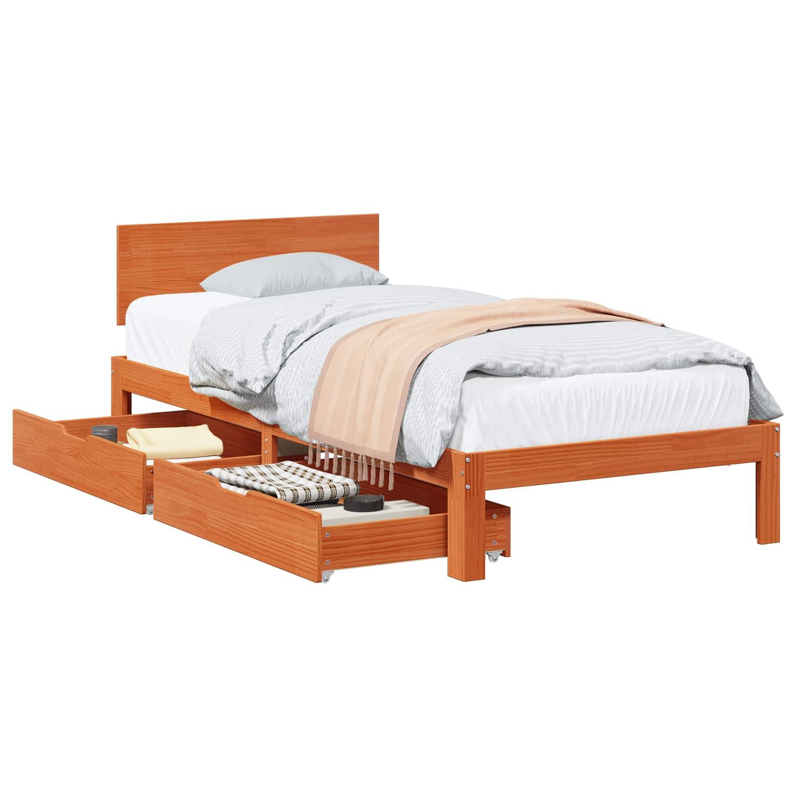 vidaXL Bettrahmen mit Kopfteil 3 pcs Wachsbraun Massivholz Kiefer