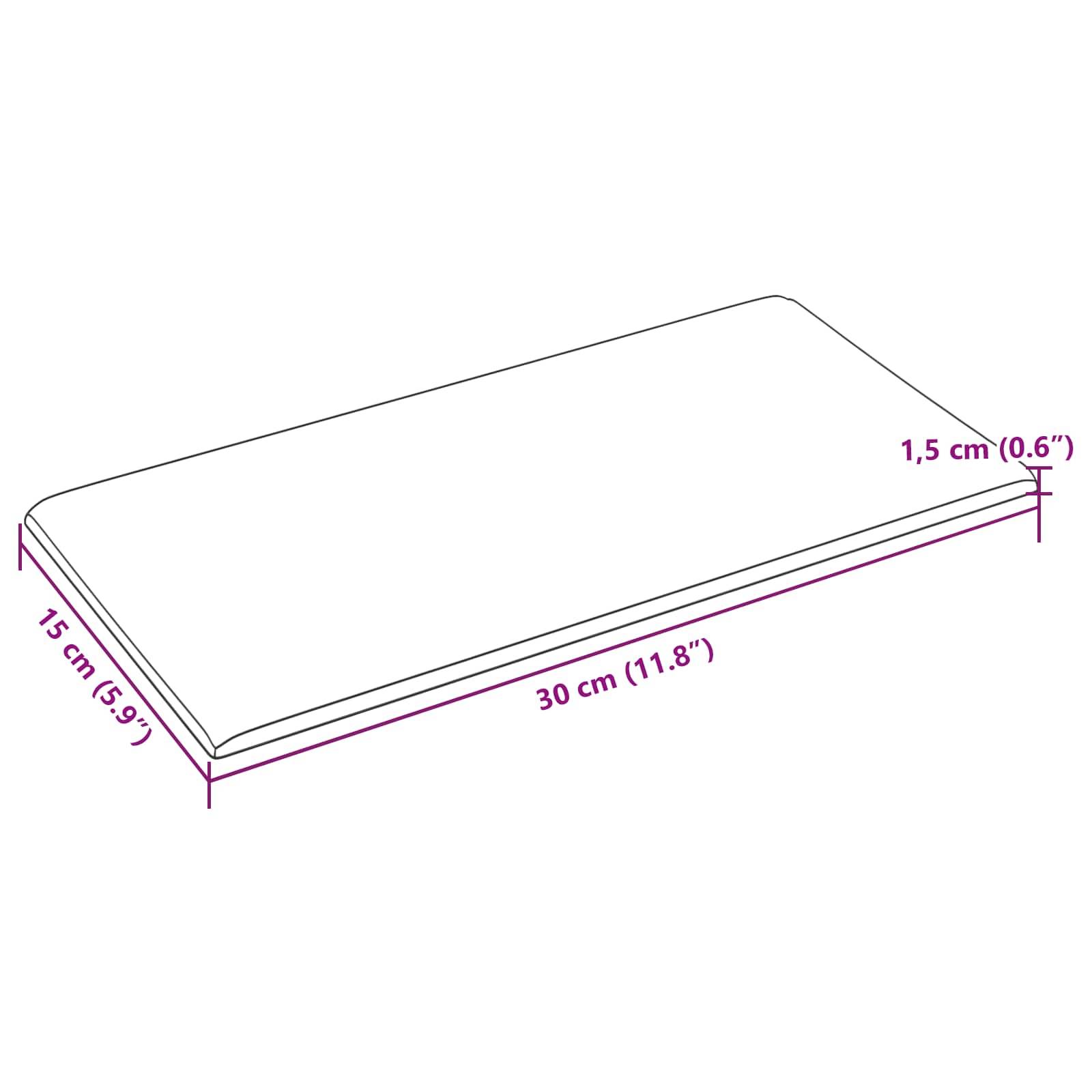 Diagramm eines rechteckigen Blattes mit markierten Abmessungen: 30 cm (11,8