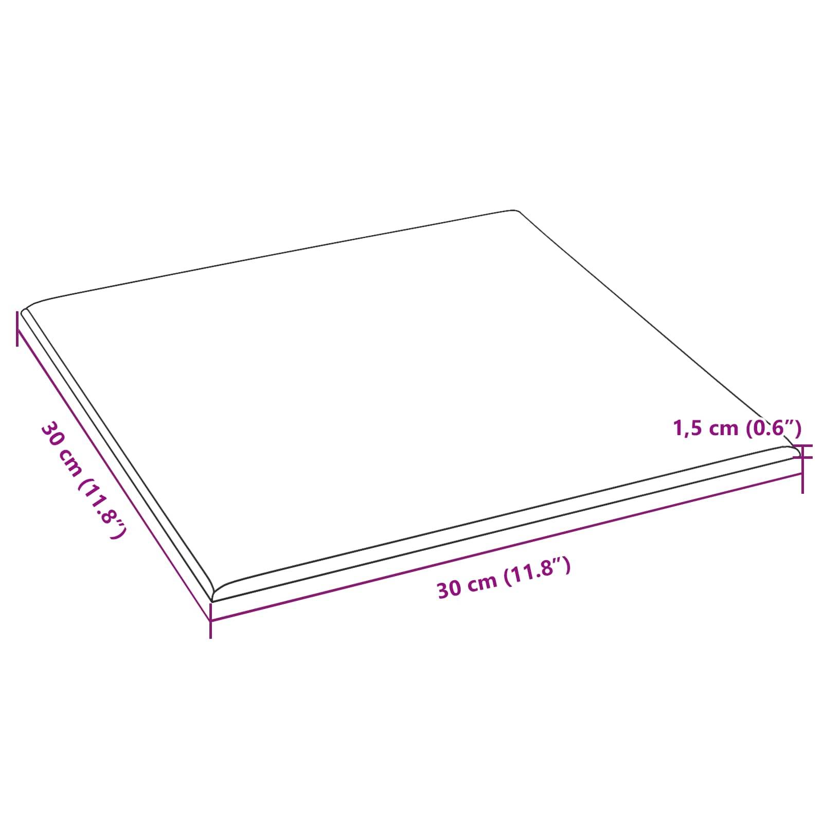 Isometrische Zeichnung eines quadratischen Blattes. Abmessungen: 30 cm (11,8