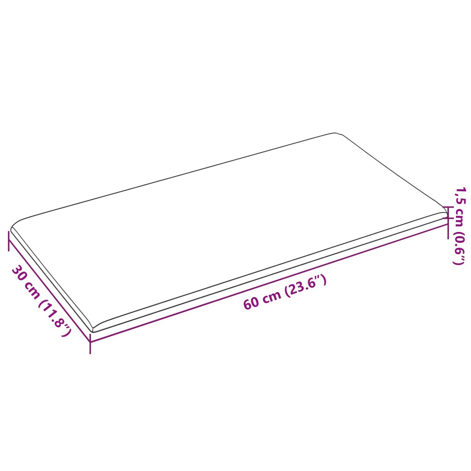 Rechteckiges Objekt mit gekennzeichneten Abmessungen: 60 cm (23,6 Zoll) Länge, 30 cm (11,8 Zoll) Breite und 1,5 cm (0,6 Zoll) Höhe.
