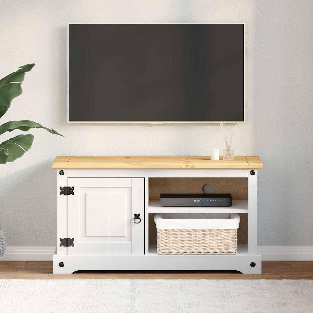 vidaXL TV-Schränk Corona Weiß 100 x 40 x 52 cm Massives Kiefernholz