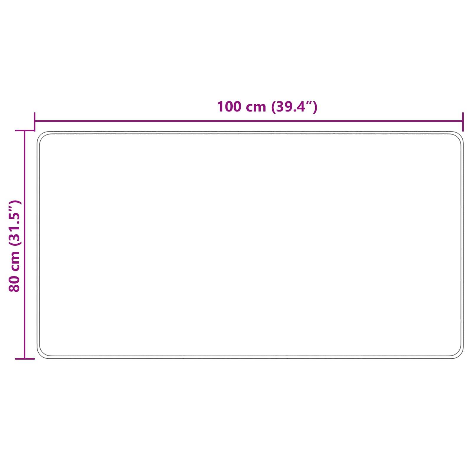 Eine rechteckige Matte wird mit den folgenden Maßen angezeigt: 100 cm (39,4