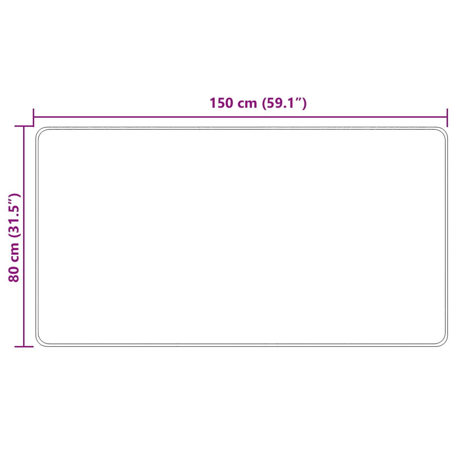 Ein Rechteck misst 150 cm (59,1 Zoll) Breite und 80 cm (31,5 Zoll) Höhe, umrandet in Lila, mit beschrifteten Abmessungen.
