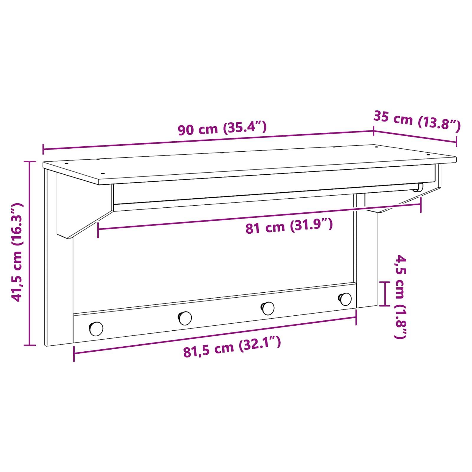 vidaXL Garderobenständer HILL Honigbraun 90 x 35 x 41,5 cm