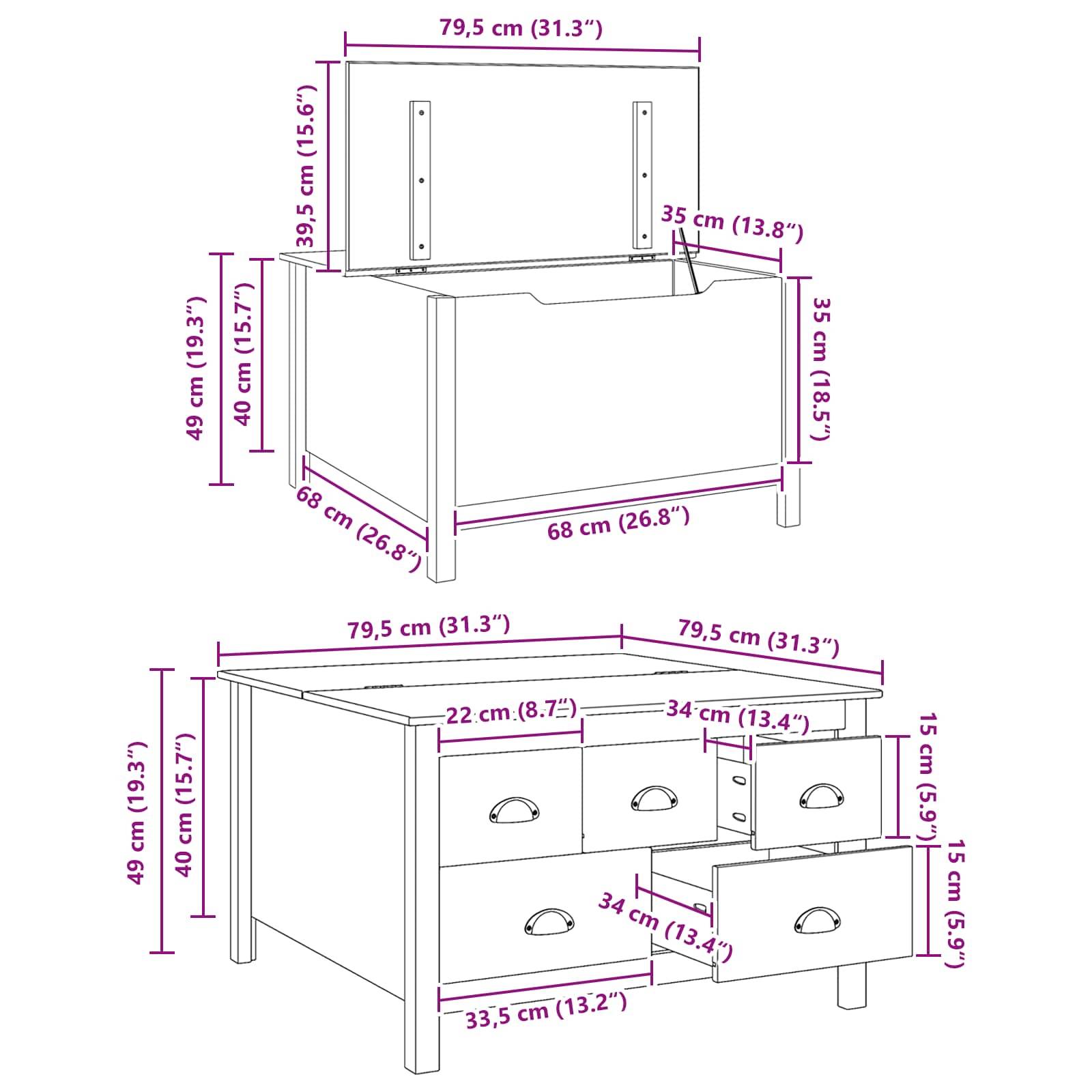vidaXL Couchtisch HILL Weiß und Honigbraun 79,5 x 79,5 x 49 cm