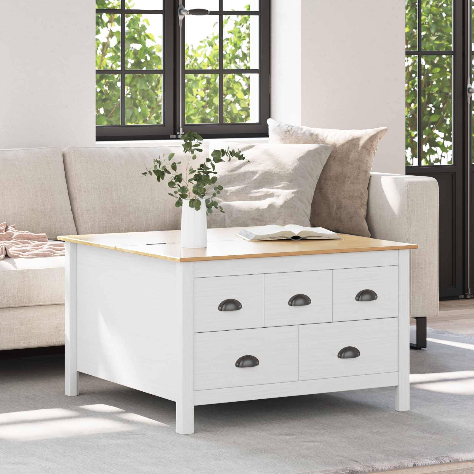 vidaXL Couchtisch HILL Weiß und Honigbraun 79,5 x 79,5 x 49 cm