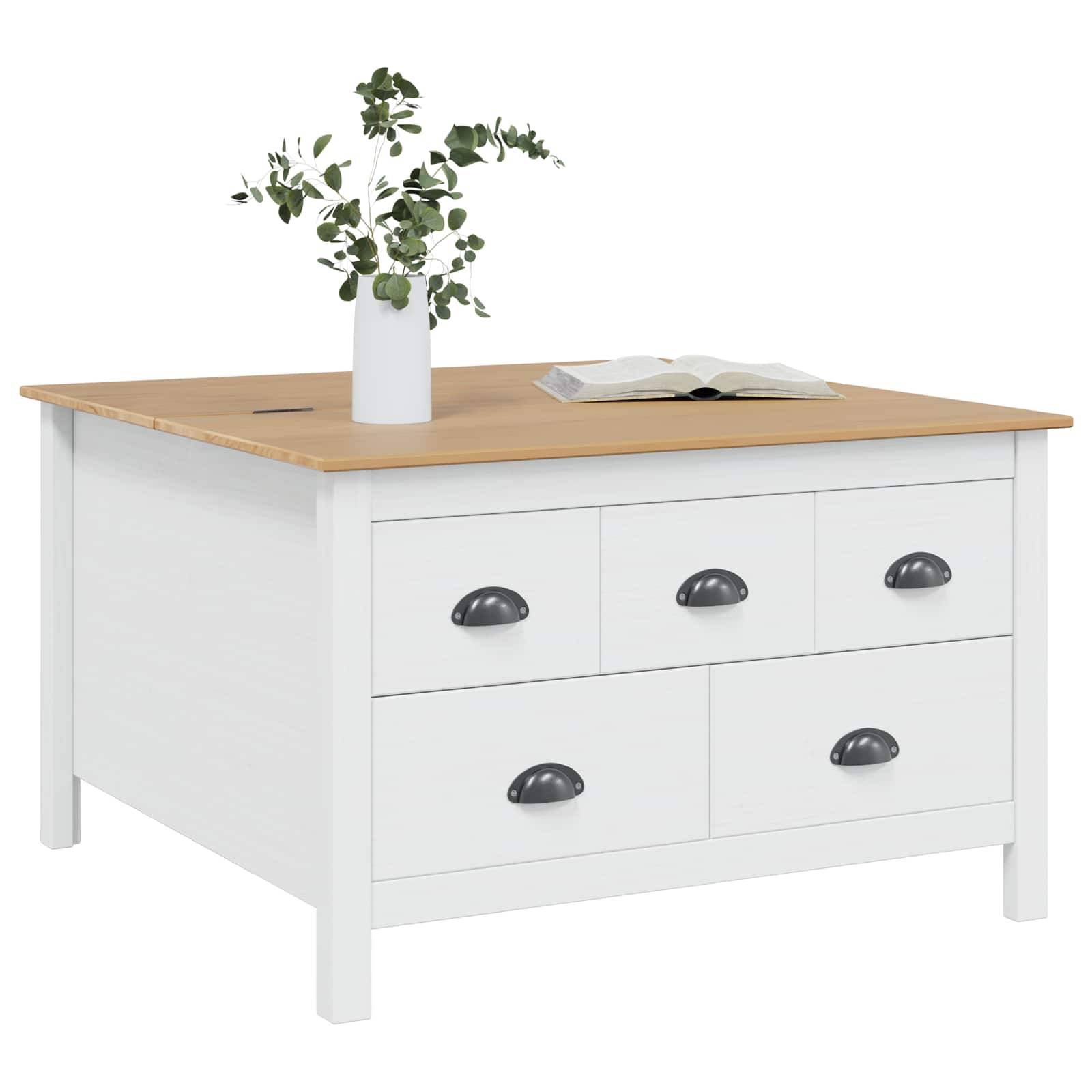 vidaXL Couchtisch HILL Weiß und Honigbraun 79,5 x 79,5 x 49 cm