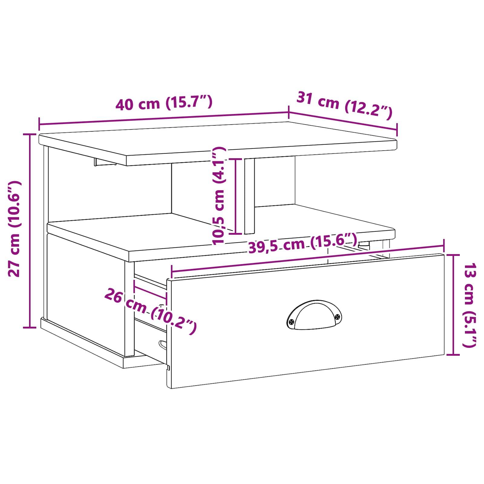 vidaXL Nachttisch HILL Honigbraun 40 x 31 x 27 cm Massives Kiefernholz