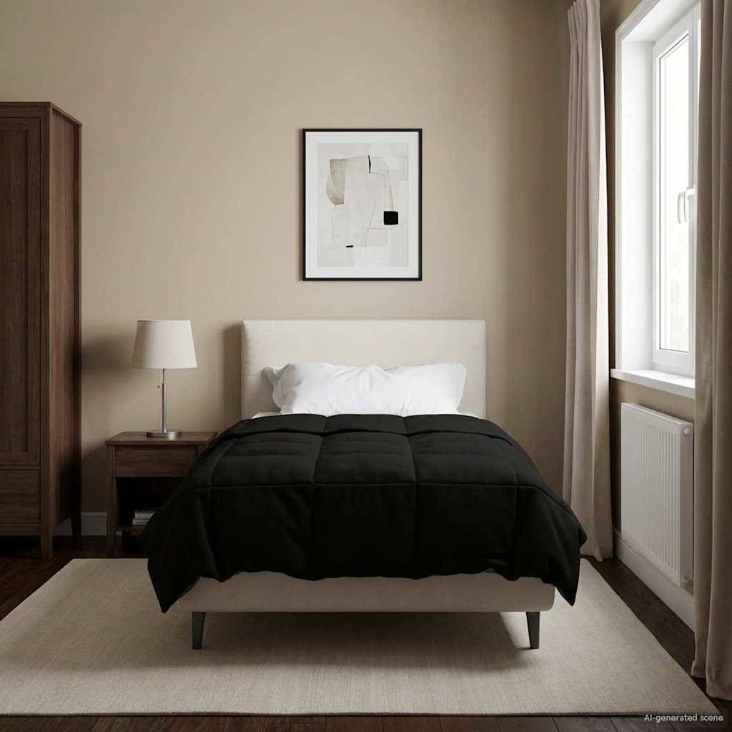 vidaXL Sommerdecke Gepolstert Schwarz 155 x 200 cm Mikrofaser