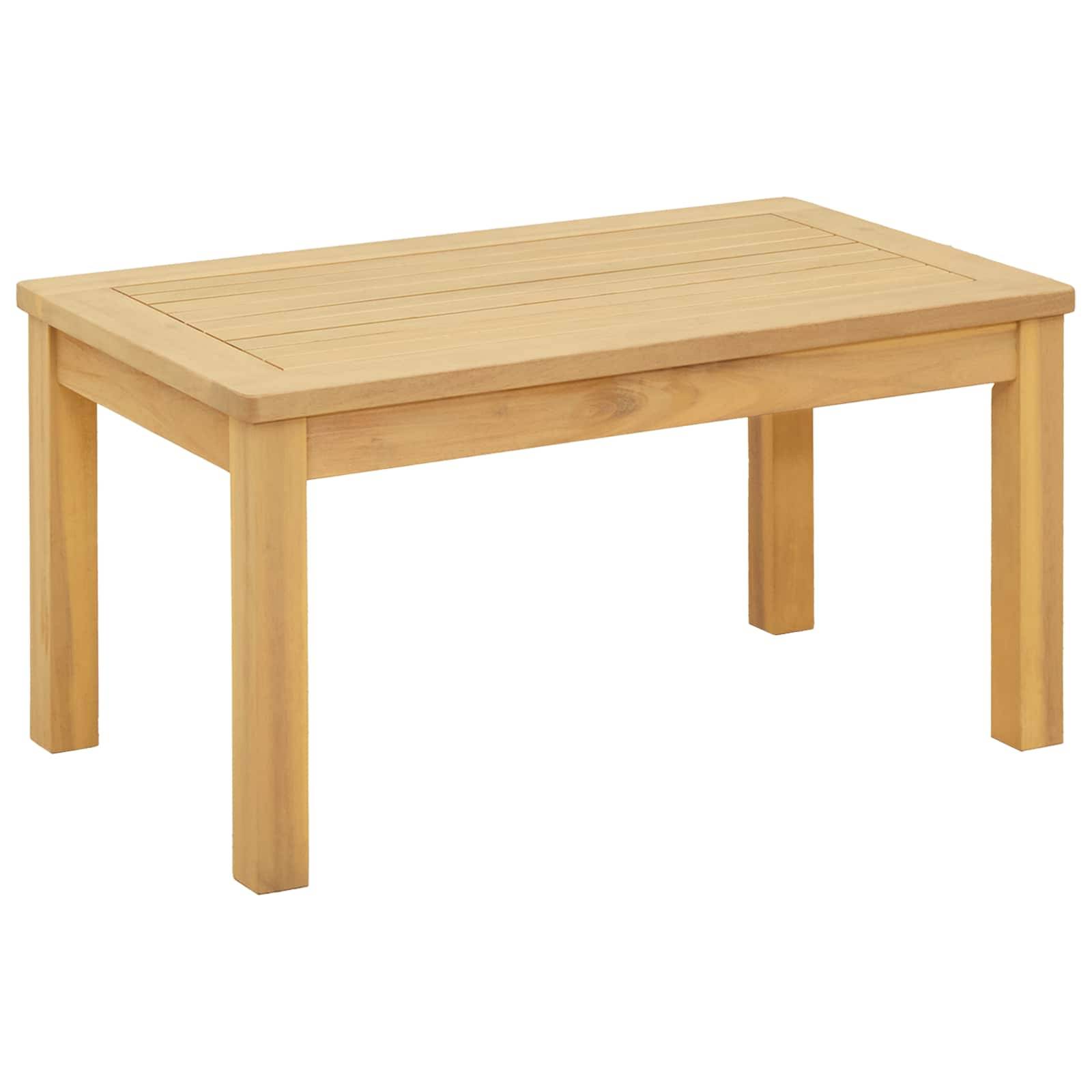 Ein einfacher, rechteckiger Holztisch mit einer glatten, ebenen Oberfläche und stabilen Beinen.