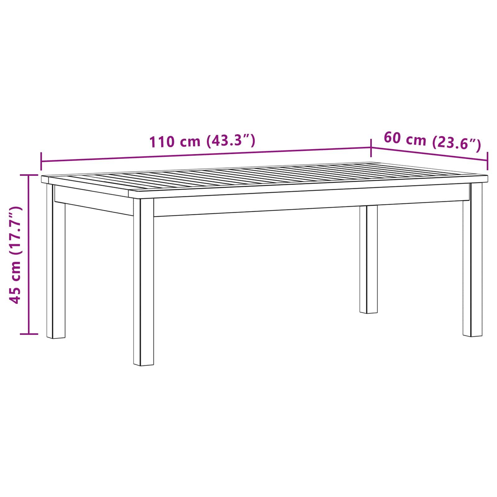 vidaXL Couchtisch Helles Akazienholz 110 x 60 x 45 cm