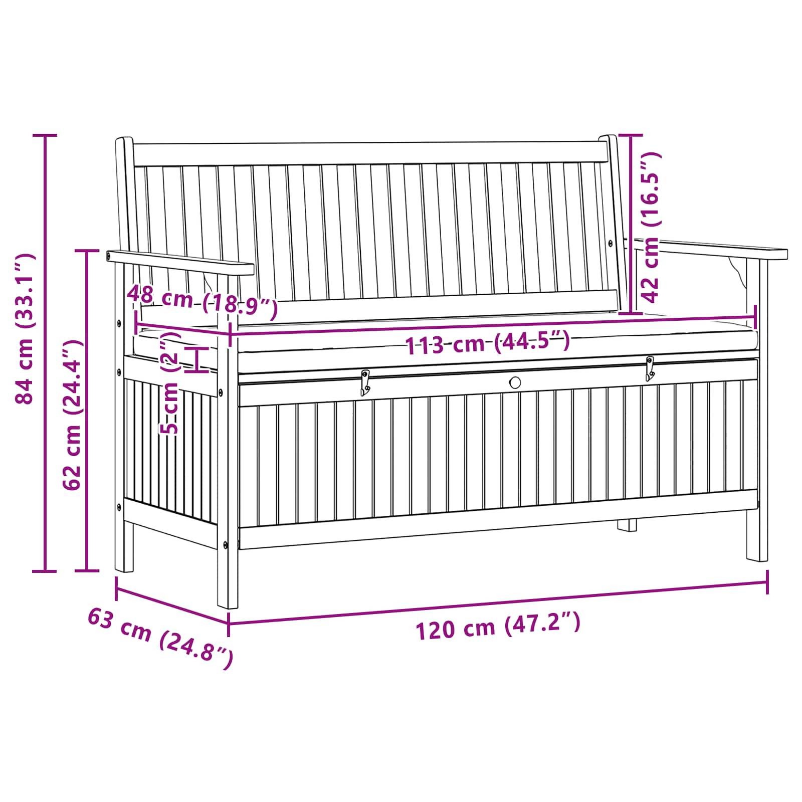 vidaXL Sitzbank mit Stauraum mit Kissen mit Speicher 120 x 63 x 84 cm