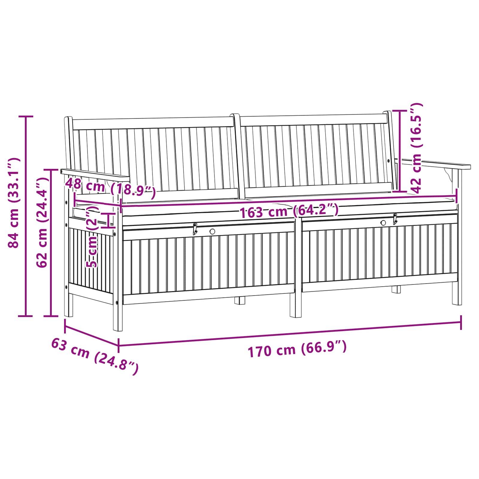 vidaXL Sitzbank mit Stauraum mit Kissen mit Speicher 170 x 63 x 84 cm