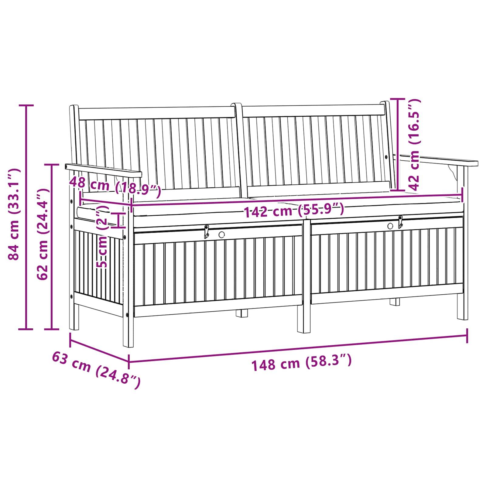 vidaXL Sitzbank mit Stauraum mit Kissen mit Speicher 148 x 63 x 84 cm