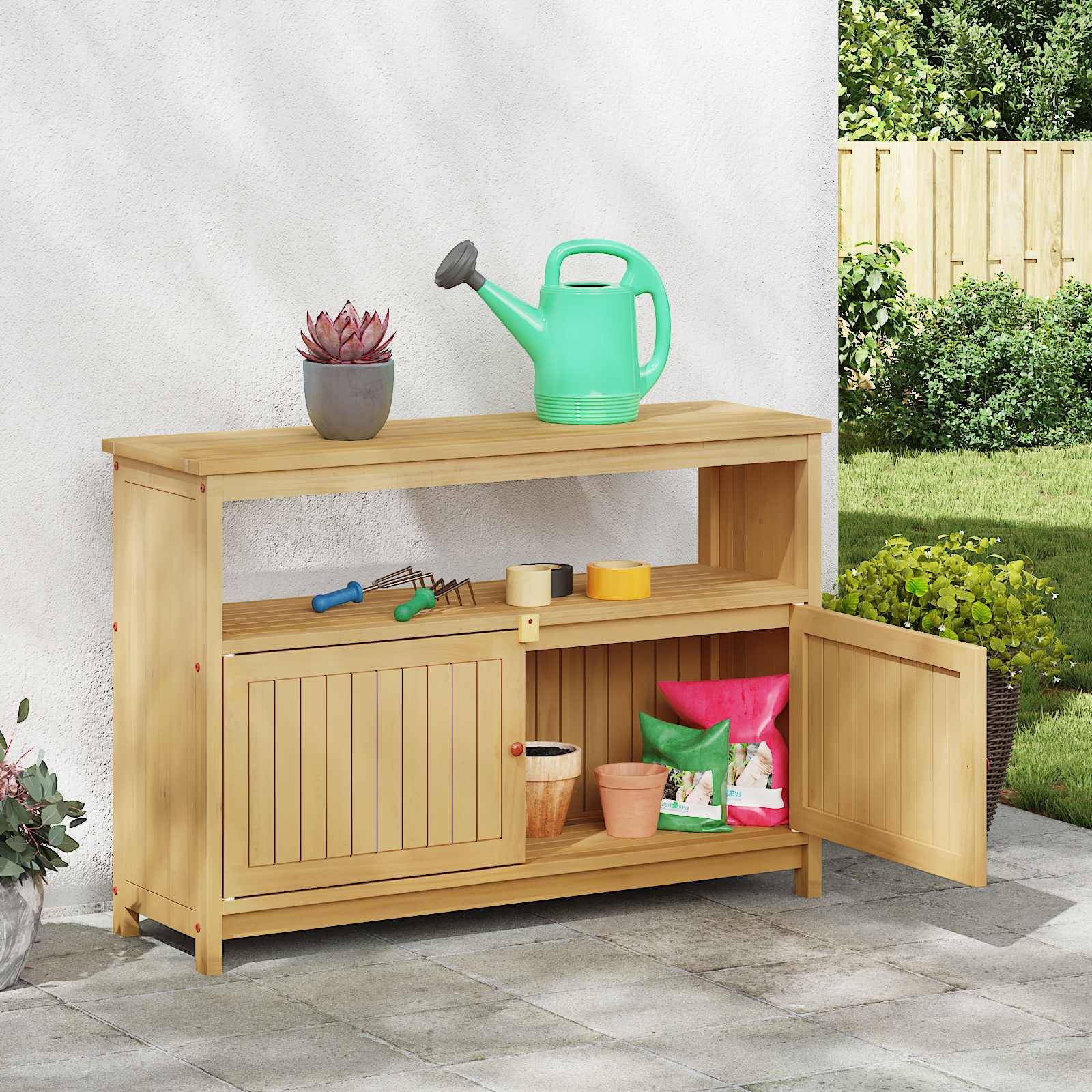 vidaXL Gartenkonsole Tisch Helles Akazienholz 110 x 35 x 75 cm
