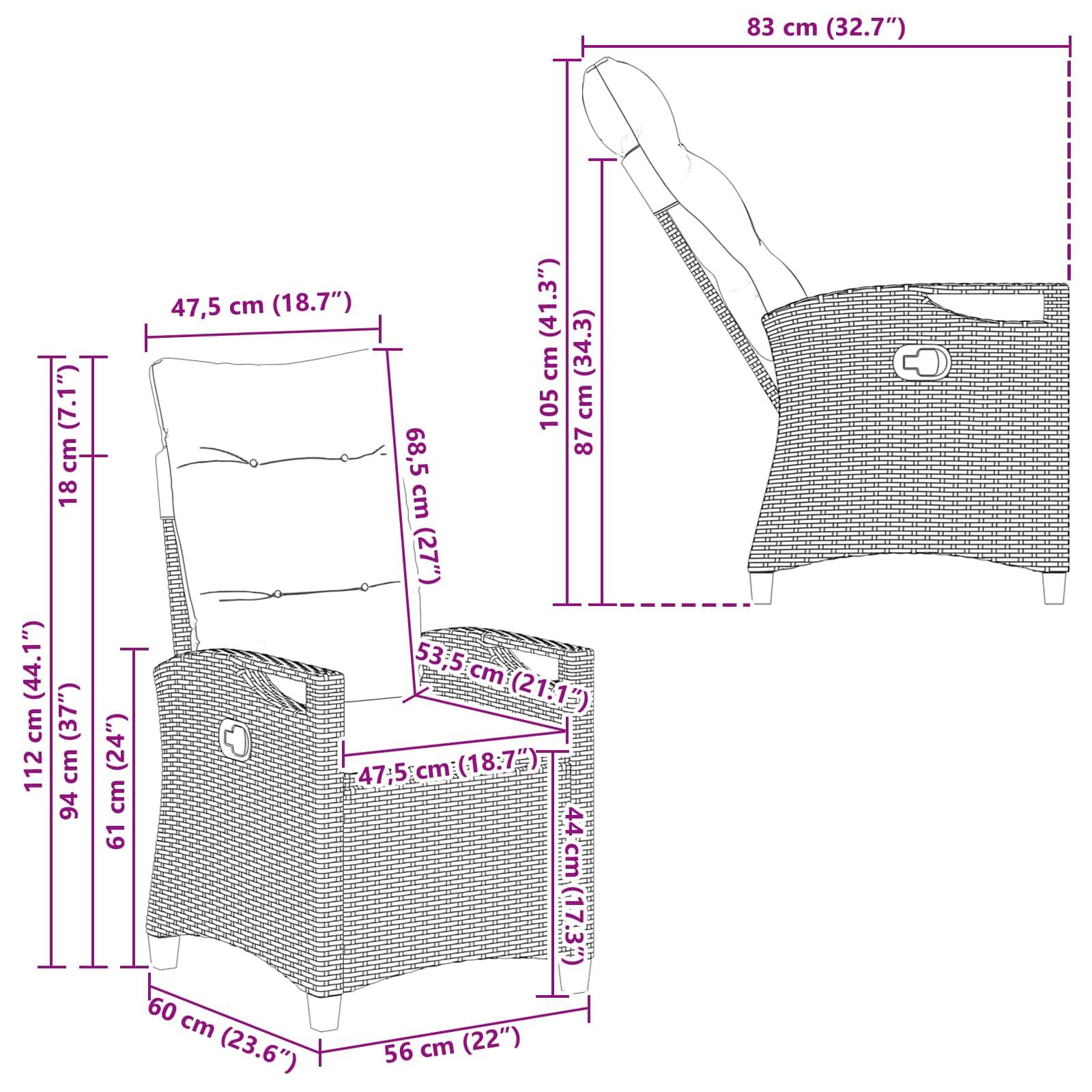 vidaXL Gartenstuhl 2 pcs Schwarz und Creme 56 x 60 x 112 cm