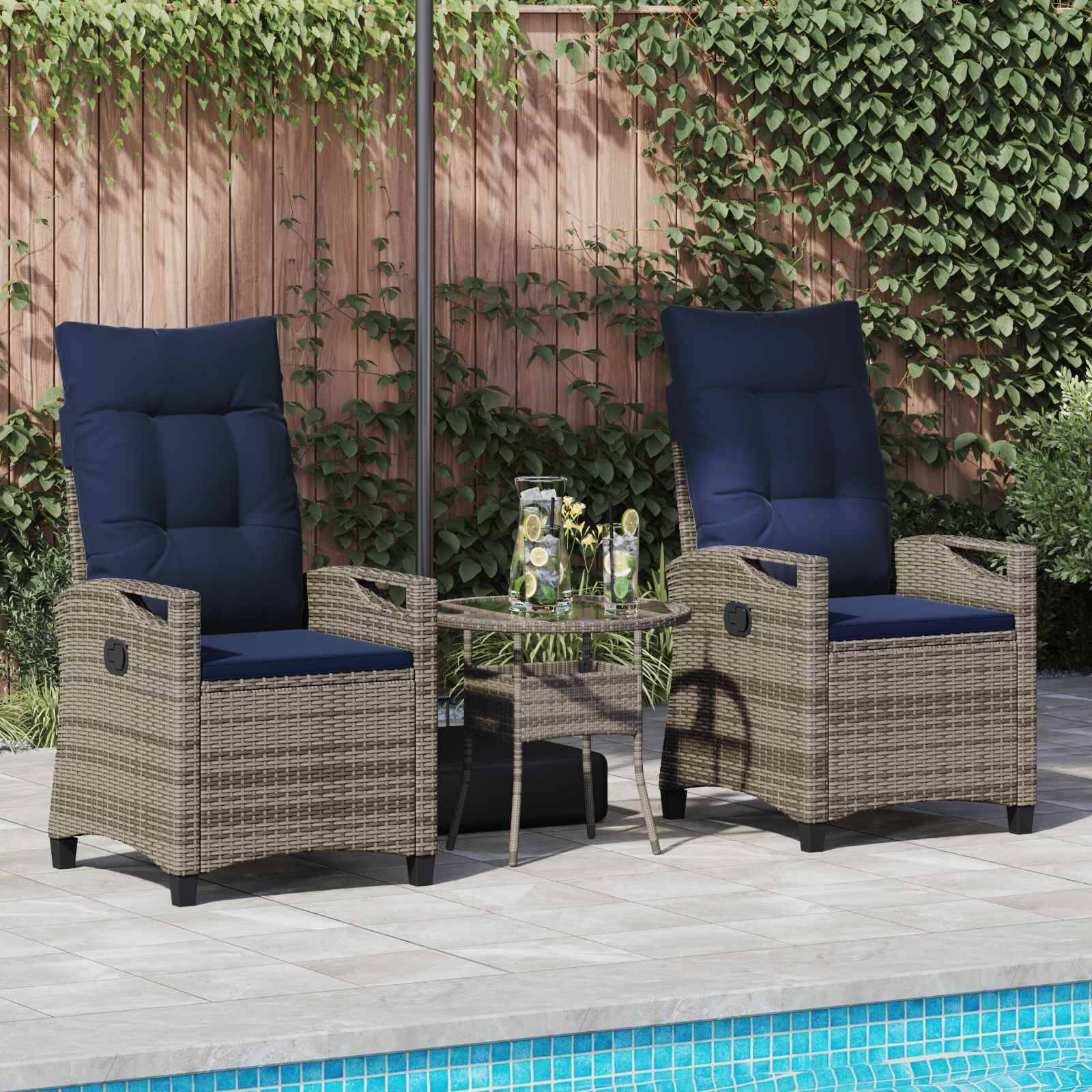 vidaXL Gartenstuhl 2 pcs Grau und Marineblau 56 x 60 x 112 cm
