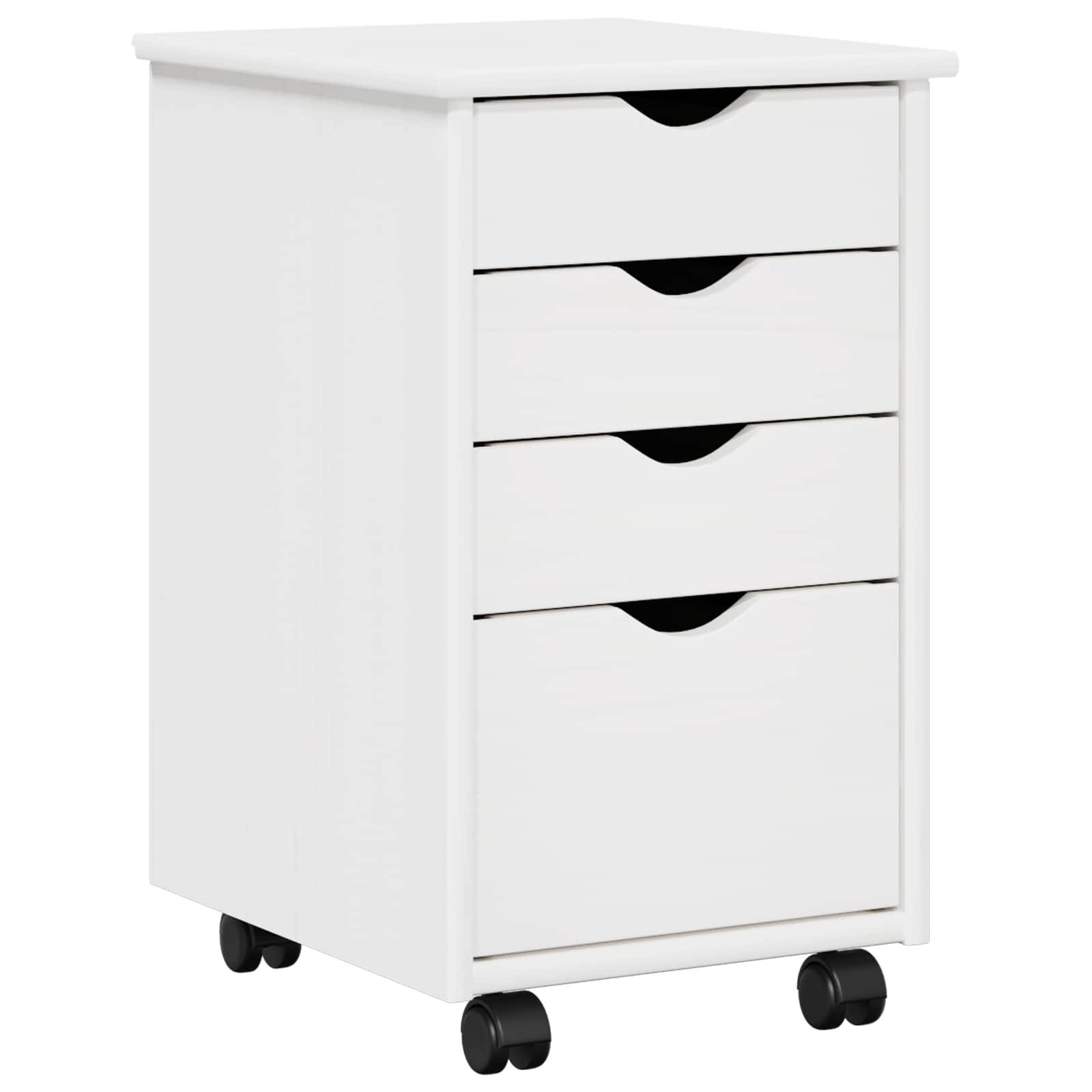 vidaXL Rollschrank Mit Rad Weiß 34 x 39 x 56 cm Massives Kiefernholz