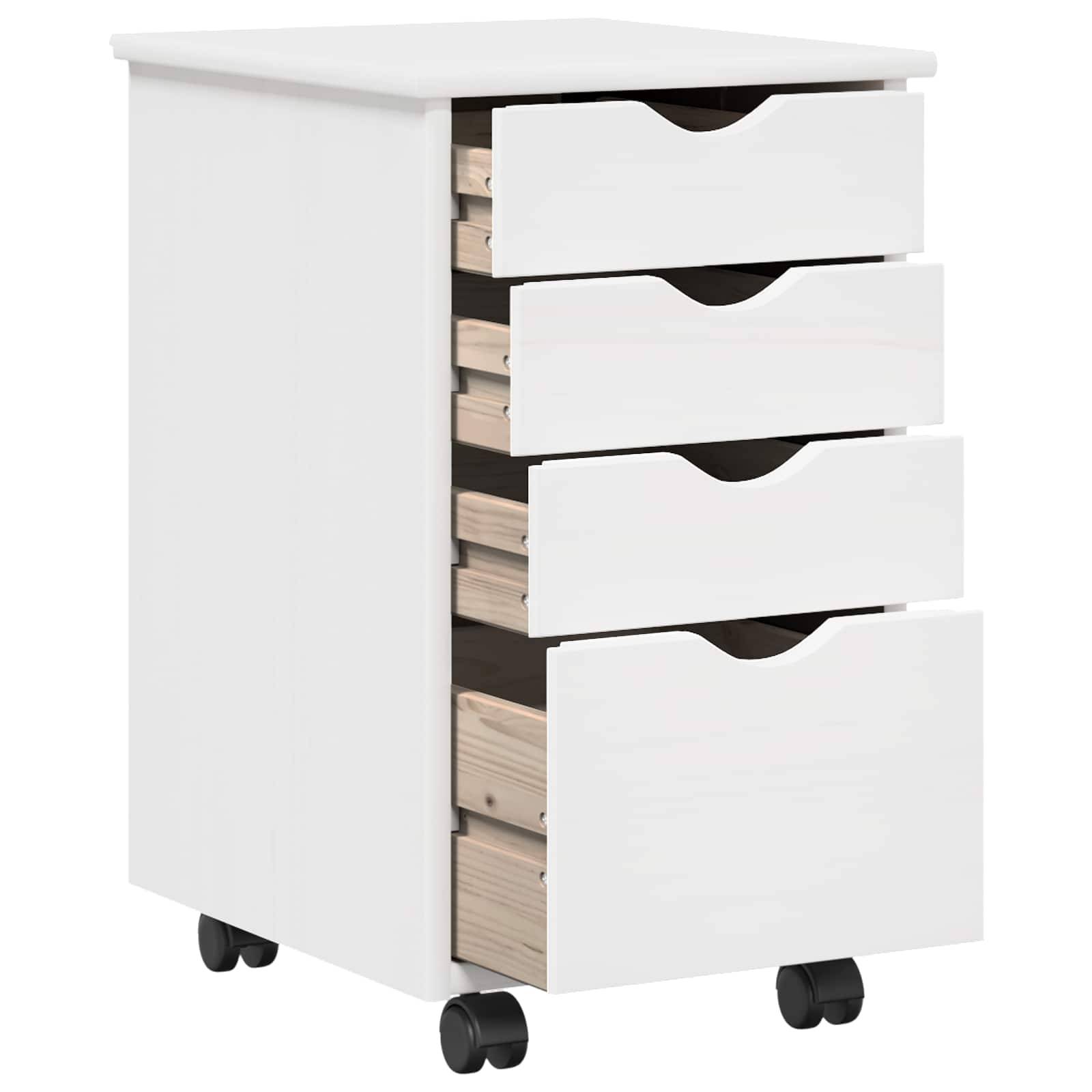 vidaXL Rollschrank Mit Rad Weiß 34 x 39 x 56 cm Massives Kiefernholz