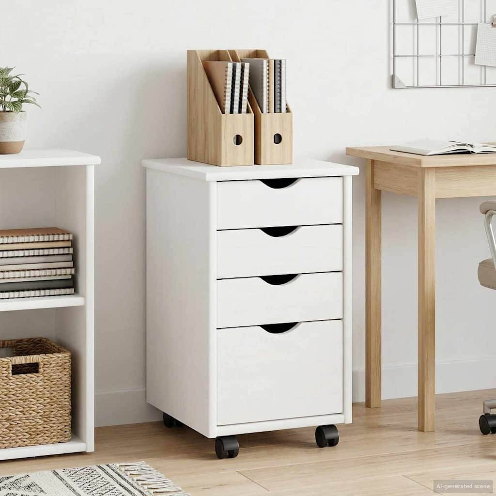 vidaXL Rollschrank Mit Rad Weiß 34 x 39 x 56 cm Massives Kiefernholz