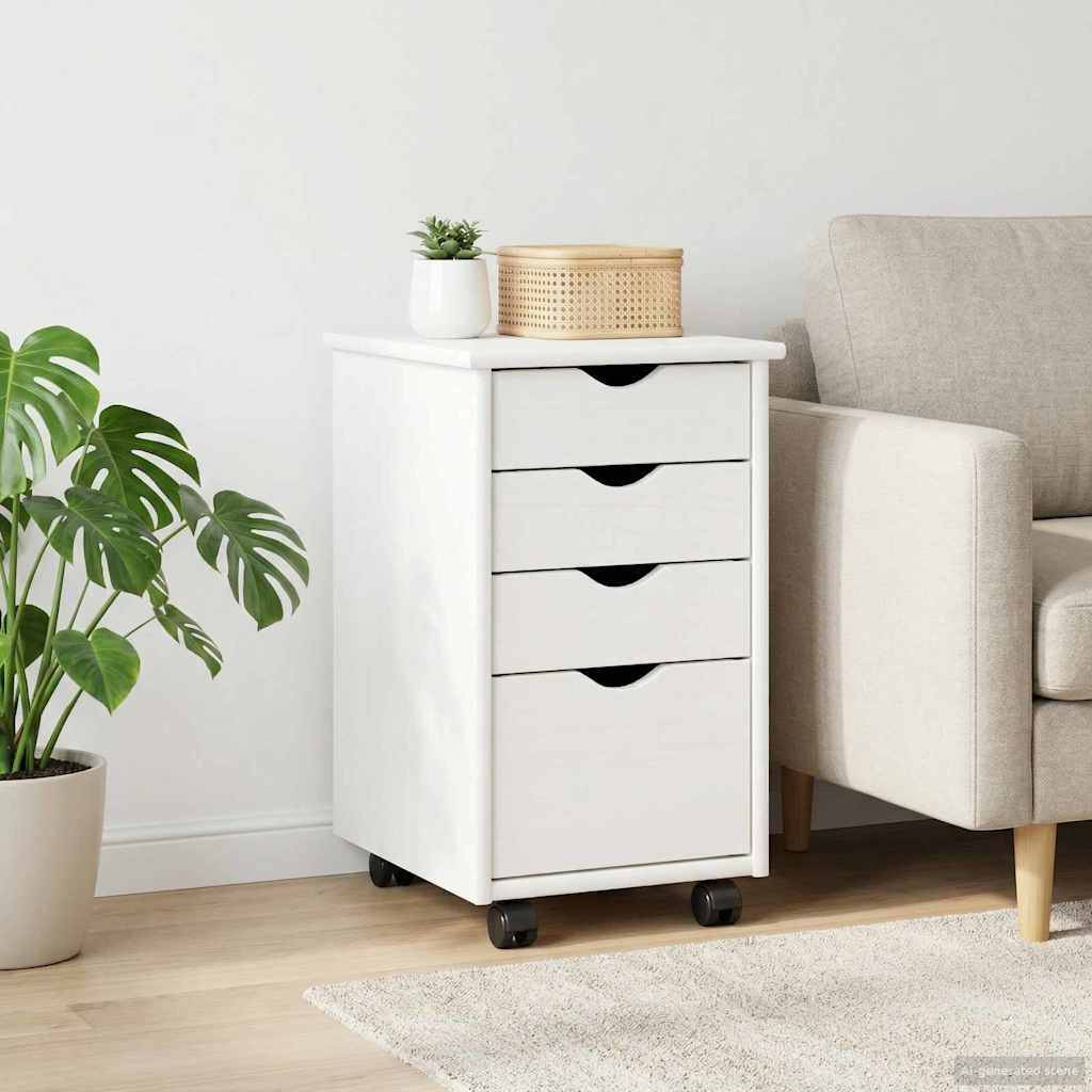 vidaXL Rollschrank Mit Rad Weiß 34 x 39 x 56 cm Massives Kiefernholz
