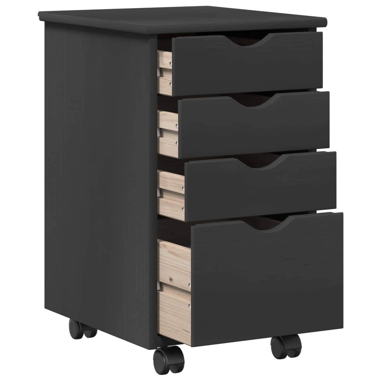 vidaXL Rollschrank Mit Rad Grau 34 x 39 x 56 cm Massives Kiefernholz