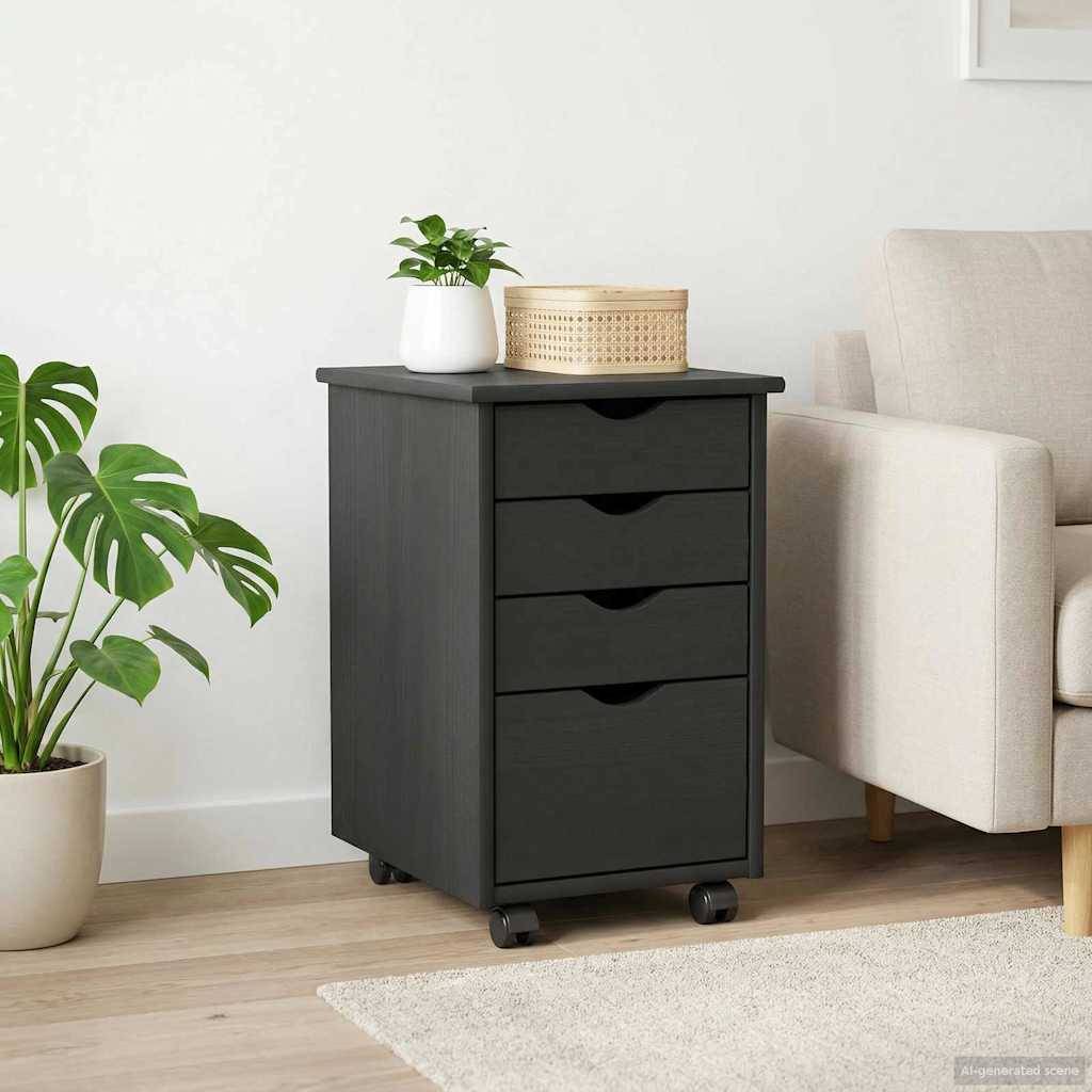 vidaXL Rollschrank Mit Rad Grau 34 x 39 x 56 cm Massives Kiefernholz