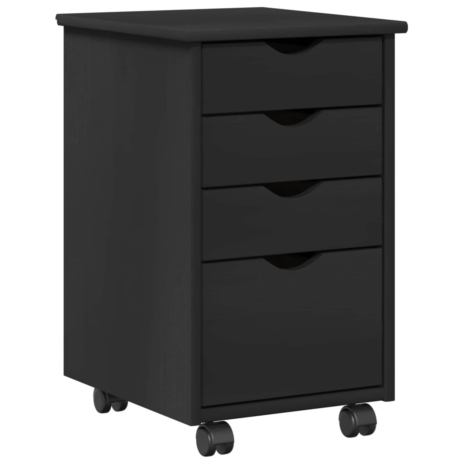 vidaXL Rollschrank Schwarz 34 x 39 x 56 cm Massives Kiefernholz