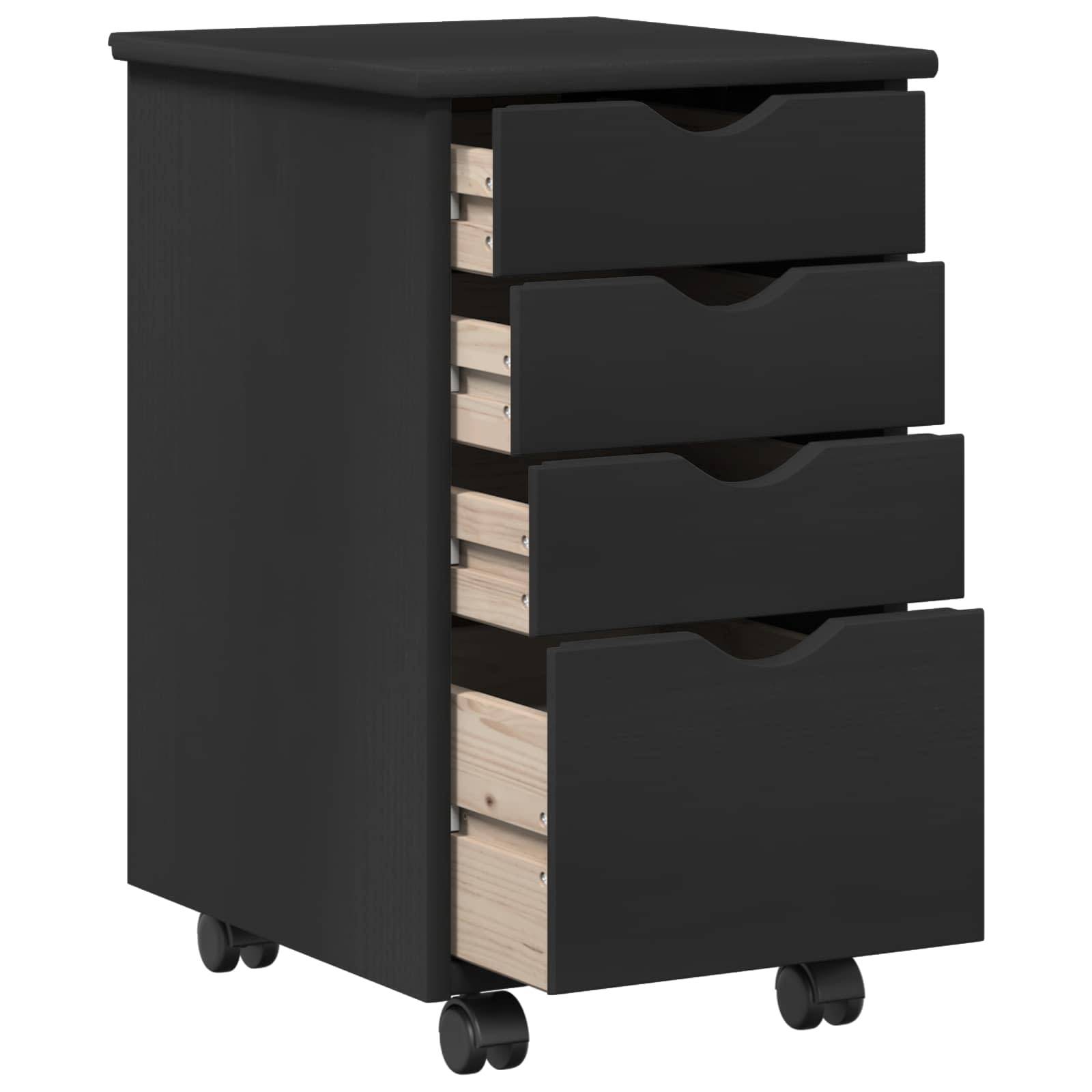 vidaXL Rollschrank Schwarz 34 x 39 x 56 cm Massives Kiefernholz