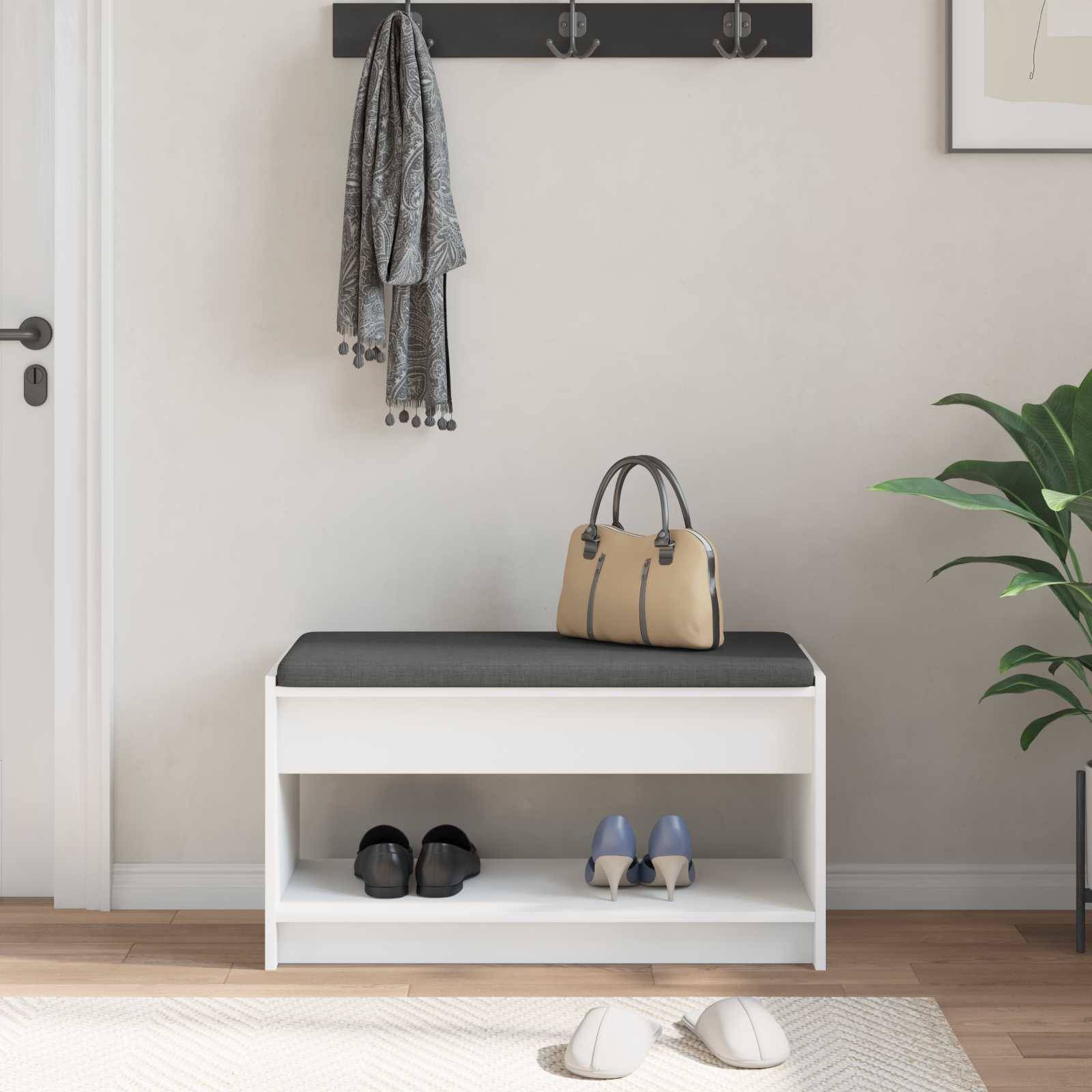 vidaXL Flurbank mit Kissen mit Regal mit Speicher Weiß 83 x 38 x 45 cm