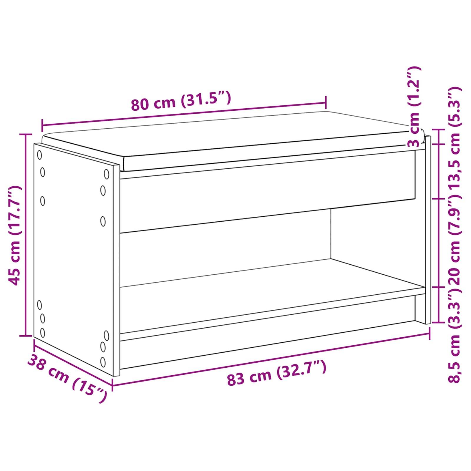 vidaXL Flurbank mit Kissen mit Regal mit Speicher Weiß 83 x 38 x 45 cm