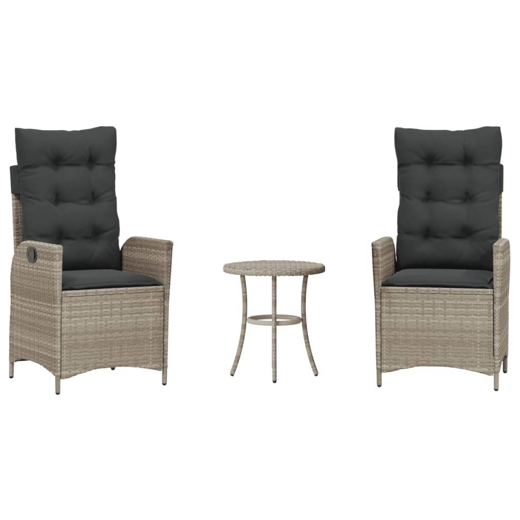 vidaXL 3-tlg. Bistro-Set mit Kissen Hellgrau Poly Rattan