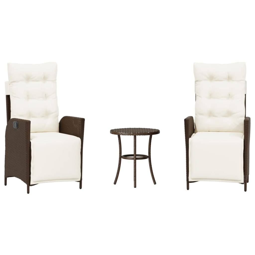 vidaXL 3-tlg. Bistro-Set mit Kissen Braun Poly Rattan