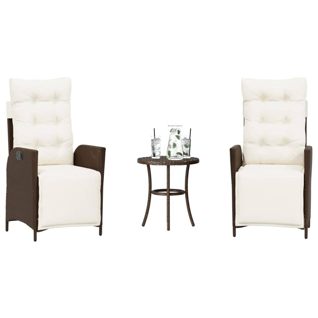 vidaXL 3-tlg. Bistro-Set mit Kissen Braun Poly Rattan