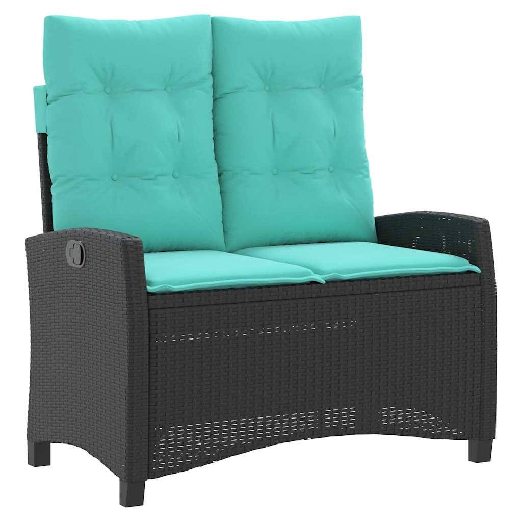 vidaXL Gartenbank Verstellbar mit Kissen Schwarz Poly Rattan
