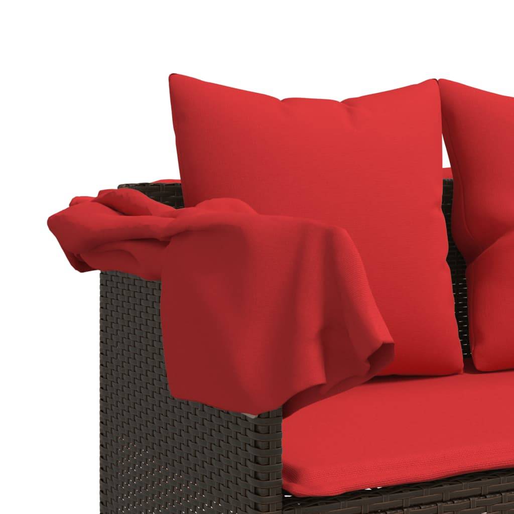 vidaXL Sonnenliege mit Kissen Braun Poly Rattan
