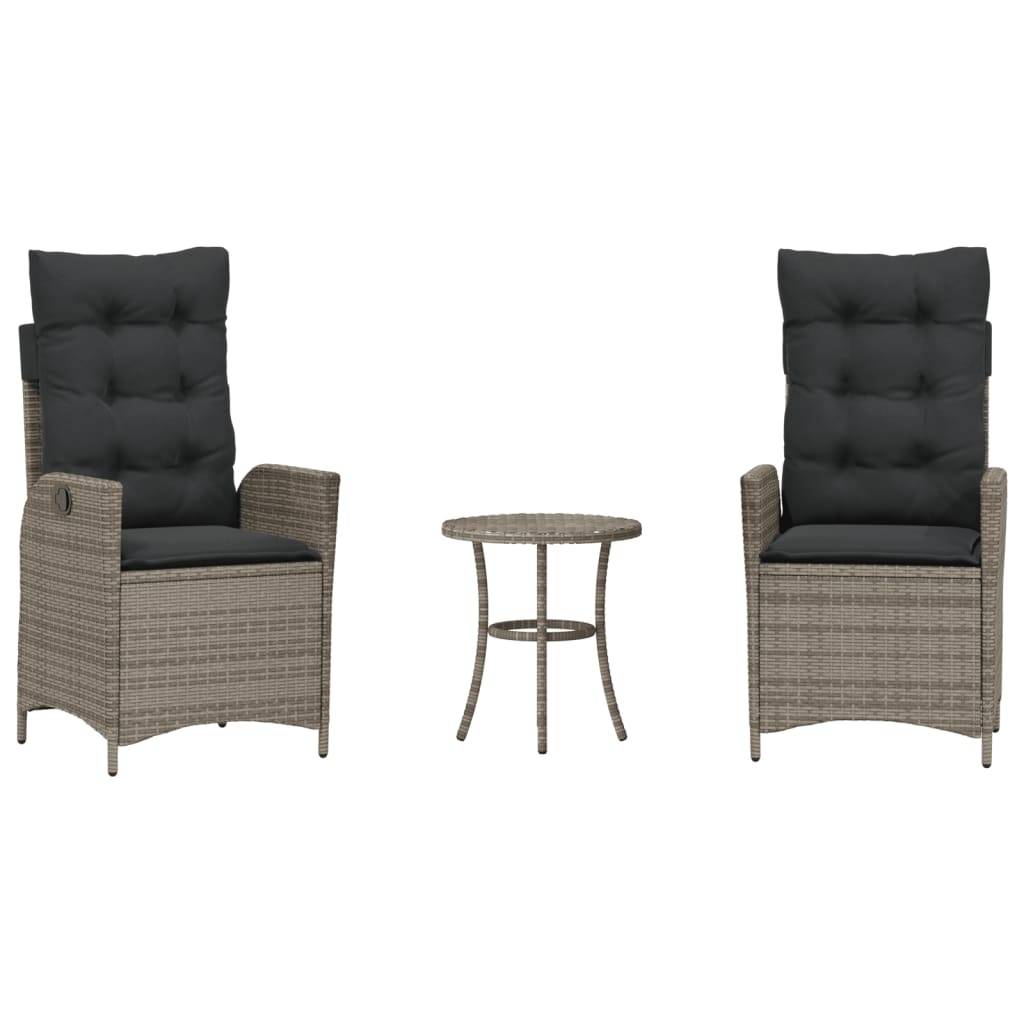 vidaXL 3-tlg. Bistro-Set mit Kissen Grau Poly Rattan