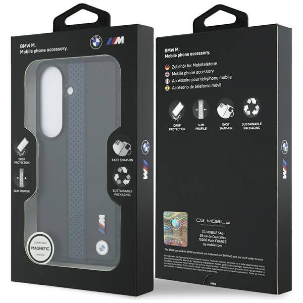 BMW MagSafe Hülle Galaxy S26 Kunstleder schwarz Streifen blau Logo Metall
