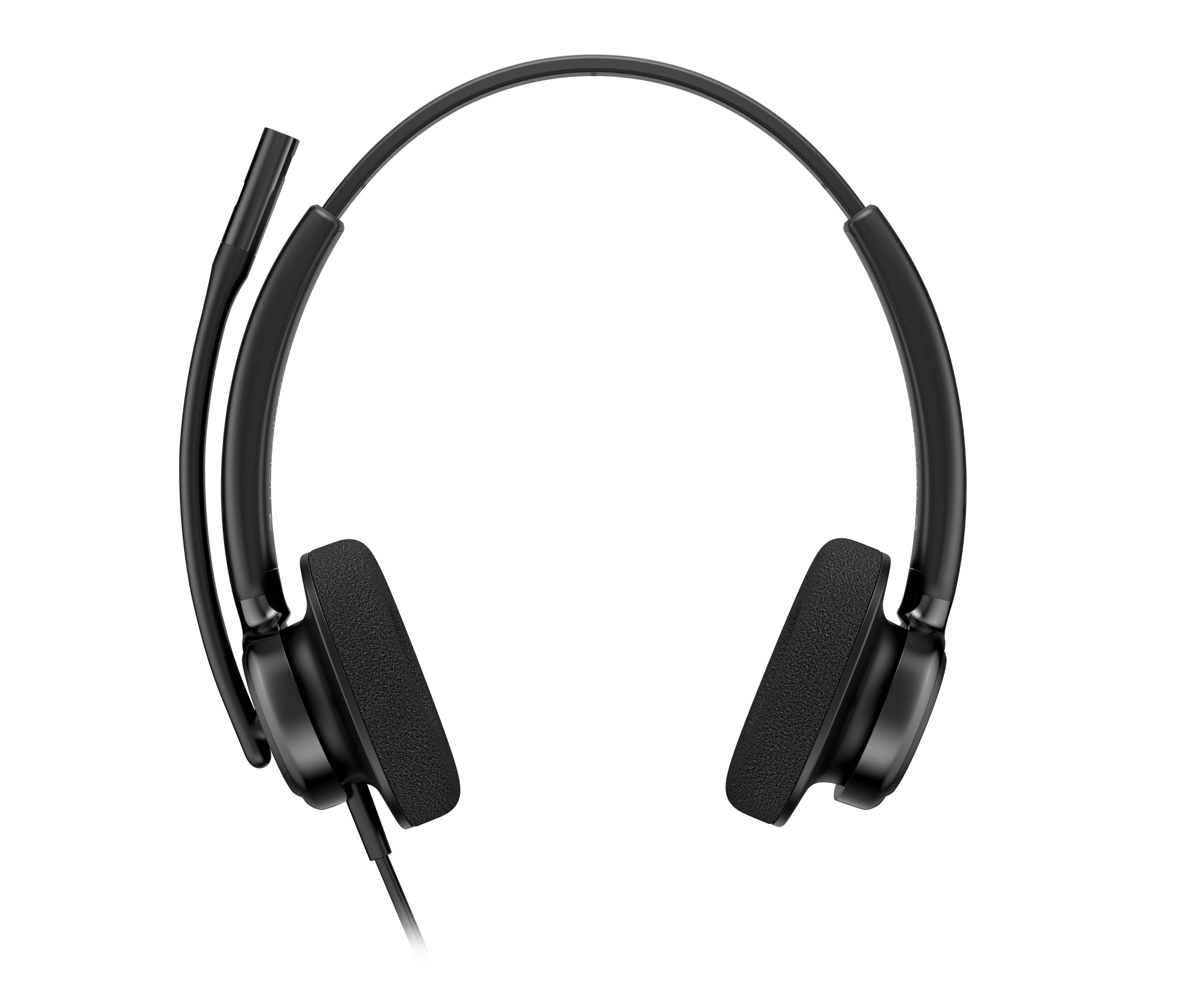 Schwarzes Over-Ear-Headset mit angebrachtem Boom-Mikrofon, isoliert auf dunklem Hintergrund dargestellt.