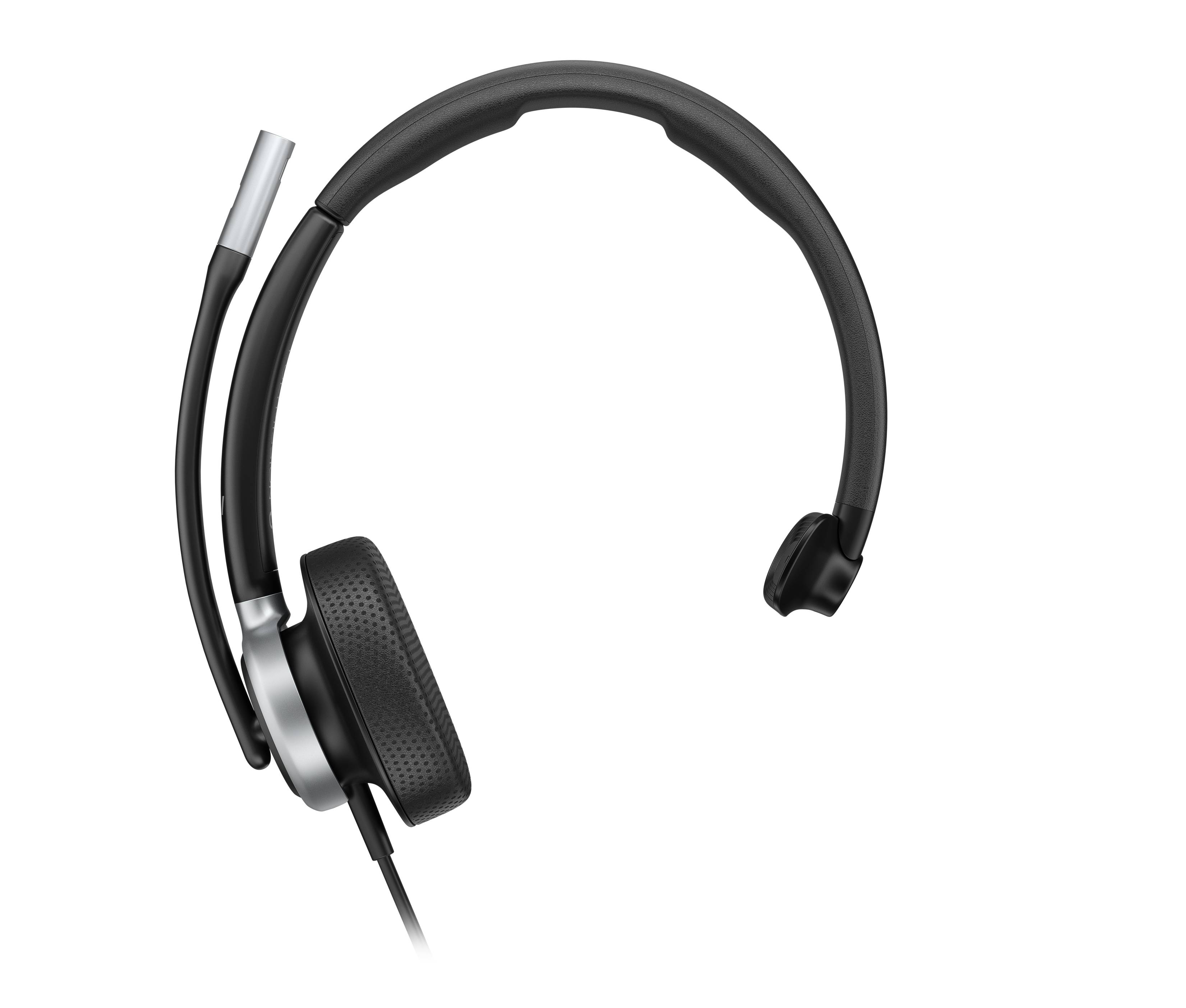 Schwarzes Over-Ear-Headset mit Boom-Mikrofon auf schwarzem Hintergrund.