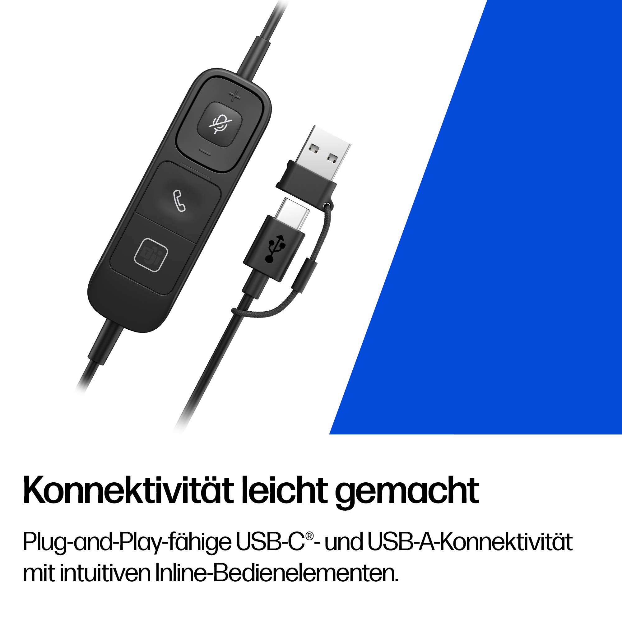 HP Poly Mission 625 Kabelgebundenes Stereo-USB-Headset, Kabelgebunden, Business/Everyday, 20 - 20000 Hz, 147 g, Kopfhörer, Schwarz