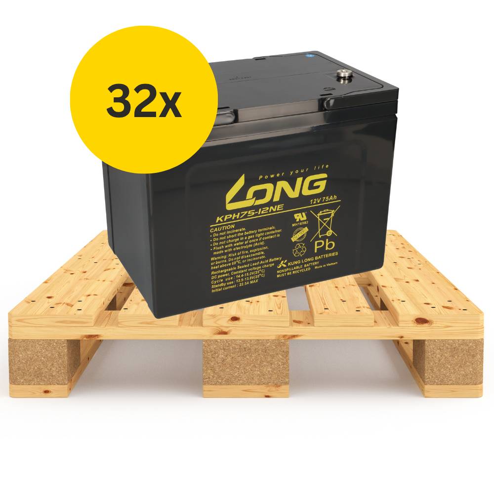 32x (1 Palette) Kung Long Akku 12V 75Ah KPH75-12NE M6 AGM Blei wartungsfrei