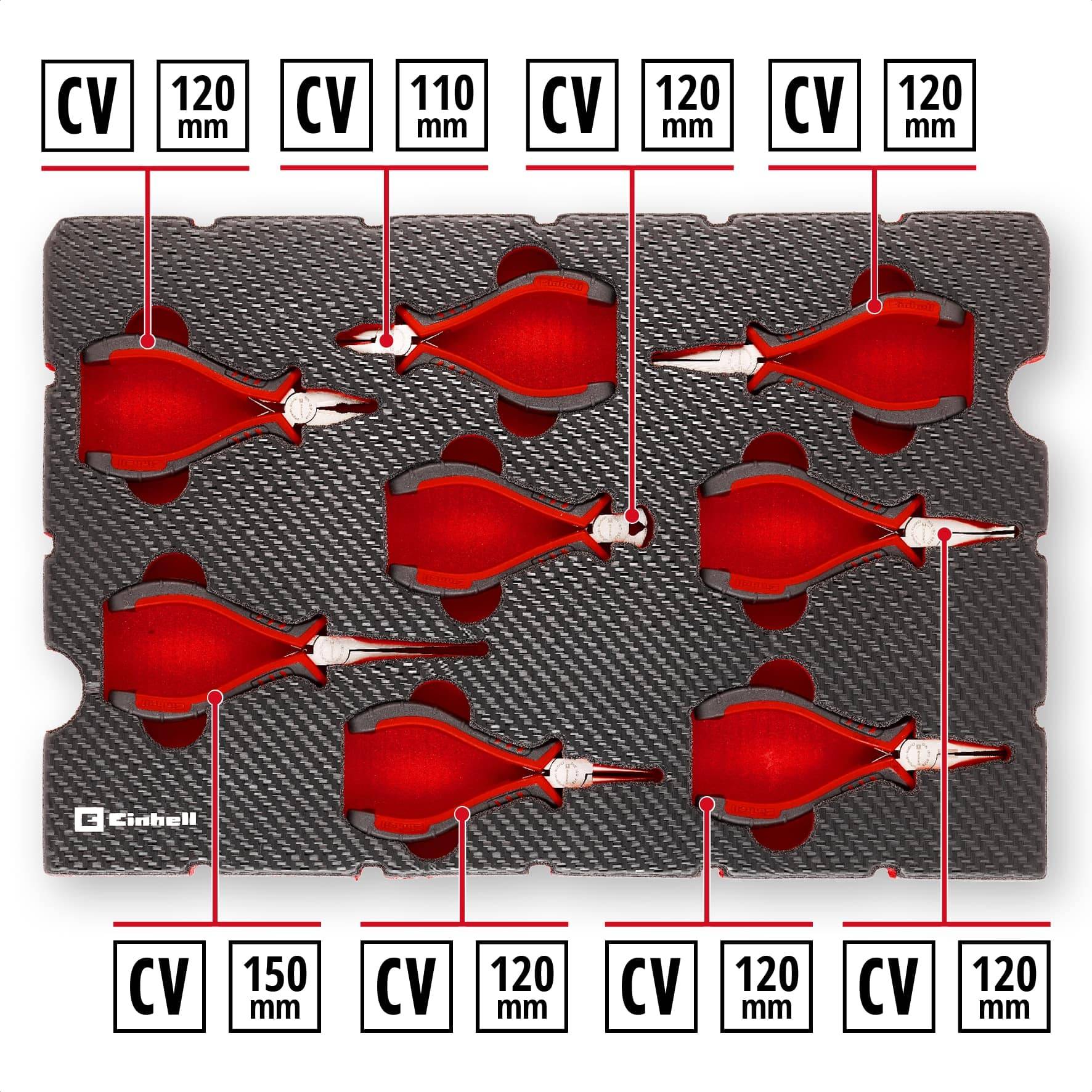 EINHELL E-Case-Einleger Feinmechaniker-Zangen, 505272, 8-teilig