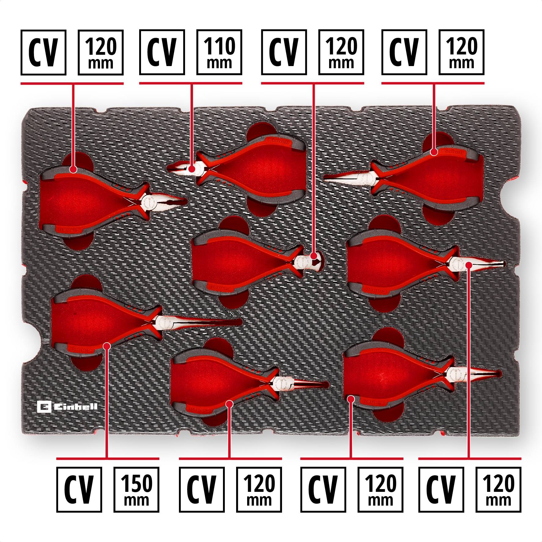 EINHELL E-Case-Einleger Feinmechaniker-Zangen, 505272, 8-teilig